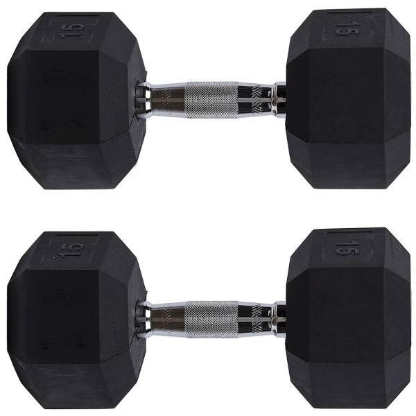 دمبل بدنسازی شش‌ضلعی 15 کیلوگرمی - دو عددی، 15kg Hexagonal Fitness Double Dumbbell