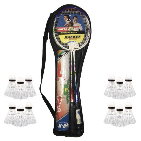 راکت بدمینتون سوپر-کا مدلSK165 بسته 2 عددی، Super-k SK165 Badminton Racket Pack Of 2 and 12 Balls