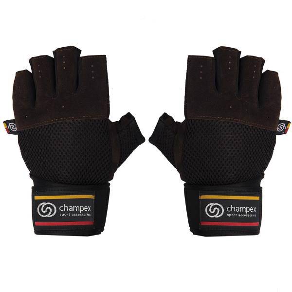 دستکش تمرین با وزنه چمپکس مدل Gear Man Wristband Ashbalt سایز بزرگ، Champex Gear Man Wristband Ashbalt Lifting Gloves Large