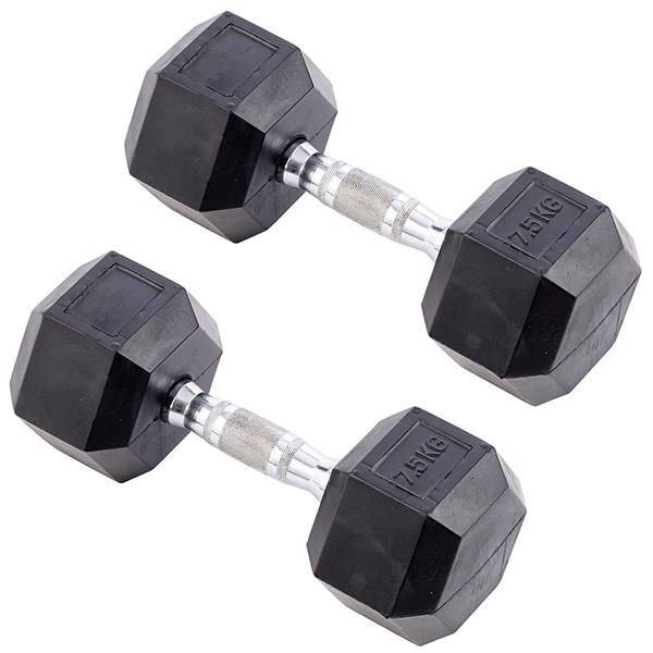 دمبل بدنسازی شش‌ضلعی 7.5 کیلوگرمی - دو عددی، 7.5kg Hexagonal Fitness Double Dumbbell